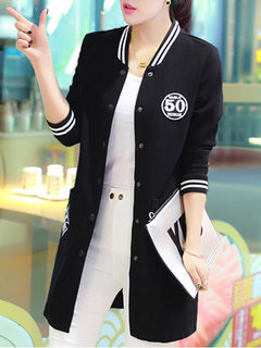 Stand Collar Straight Casual Letter Button Coat (Style V101305)