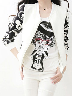 Stand Collar Short Straight Cotton Blends Pockets Jacket (Style V101306)