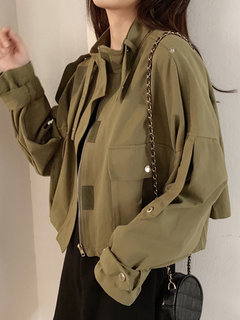 Stand Collar Short Loose Plain Rivet Jacket (Style V101312)