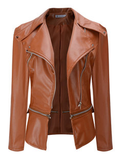 Shawl Collar Short Casual Plain Zipper Jacket (Style V101314)