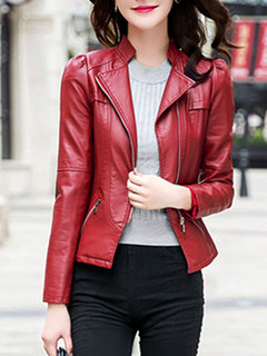 Shawl Collar Slim Date Night Plain PU Leather Jacket (Style V101315)