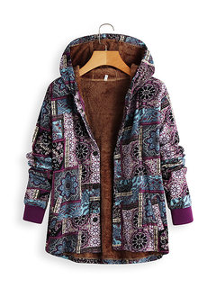 Loose Casual Floral Cotton Blends Button Coat (Style V101324)