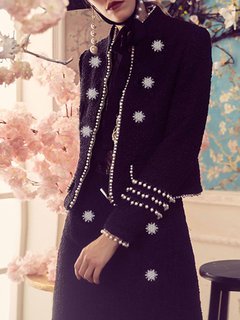 Stand Collar Short Slim Ladylike Plain Jacket (Style V101329)