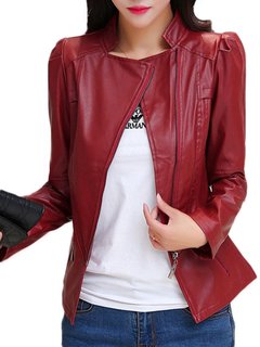 Shawl Collar Slim Date Night PU Leather Zipper Jacket (Style V101341)