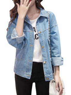 Shawl Collar Long Casual Denim Button Coat (Style V101346)