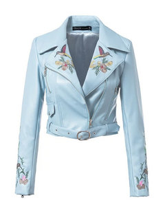 Shawl Collar Short Slim Plain PU Leather Jacket (Style V101347)