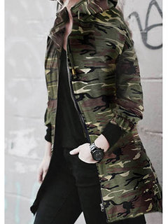 Hooded Straight Casual Camouflage Cotton Blends Coat (Style V101349)