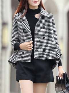 Shawl Collar Loose Houndstooth Wool Button Jacket (Style V101351)