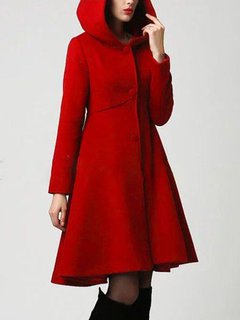 Hooded Long Elegant Polyester Button Coat (Style V101369)