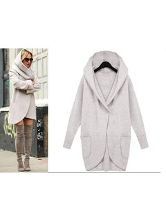 Hooded Loose Fashion Plain Dacron Coat (Style V101370)