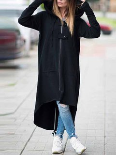 Hooded Long Fashion Plain Pockets Coat (Style V101371)