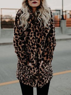 Shawl Collar Loose Leopard Spandex Pattern Coat (Style V101390)
