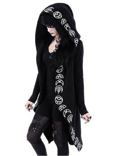 Hooded Long Loose Fashion Letter Coat (Style V101398)