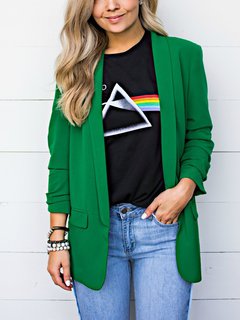 Shawl Collar Loose Plain Polyester Pockets Coat (Style V101406)