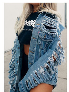 Shawl Collar Short Plain Denim Button Jacket (Style V101416)