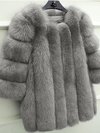 Round Neck Long Loose Elegant Fauxfur Coat (Style V101421)