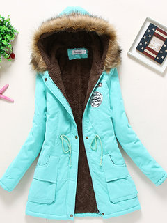 Hooded Fashion Plain Dacron Button Coat (Style V101432)
