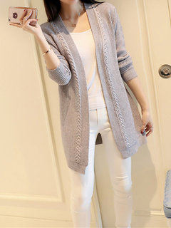 V-neck Loose Elegant Plain Cotton Coat (Style V101437)