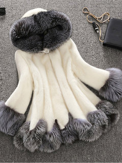 Long Loose Date Night Color Block Fauxfur Coat (Style V101439)