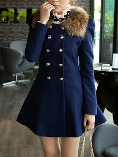 Shawl Collar Long Fashion Plain Button Coat (Style V101445)