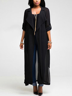 Shawl Collar Long Loose Plain Dacron Coat (Style V101448)