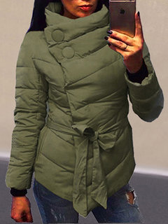 Turtleneck Elegant Plain Dacron Asymmetrical Coat (Style V101455)