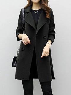 Long Loose Plain Cotton Button Coat (Style V101457)