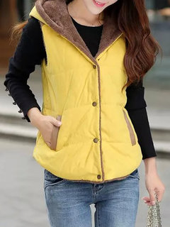 Hooded Short Plain Dacron Button Jacket (Style V101461)