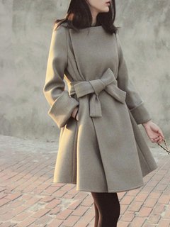 Asymmetric Date Night Plain Dacron Belt Coat (Style V101466)