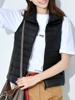 Stand Collar Straight Elegant Dacron Pockets Jacket (Style V101469)