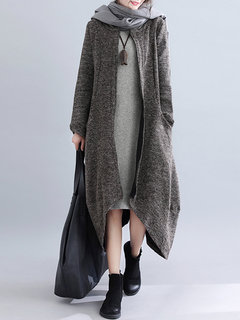 Turtleneck Loose Elegant Plain Pockets Coat (Style V101477)