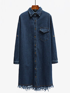 Shirt Collar Loose Fashion Plain Asymmetrical Coat (Style V101479)