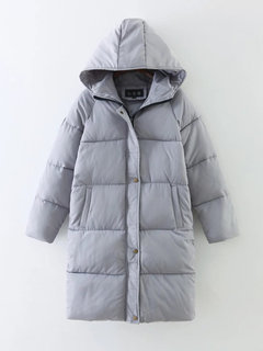 Hooded Loose Plain Cellulose Acetate Fibre Button Coat (Style V101482)