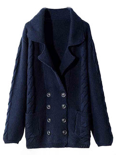 Long Elegant Plain Cotton Button Coat (Style V101483)