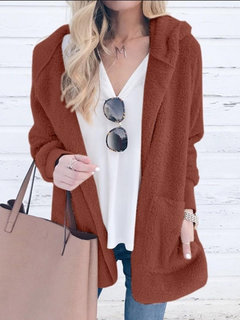 Long Loose Plain Dacron Pockets Coat (Style V101489)