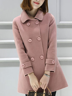 Shirt Collar Date Night Plain Cotton Button Coat (Style V101491)