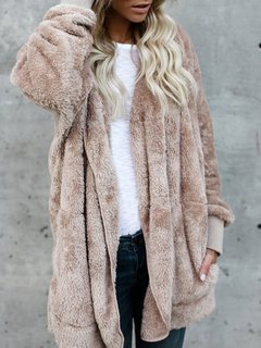 Hooded Loose Plain Cotton Pockets Coat (Style V101499)