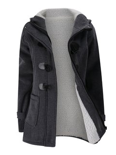 Hooded Long Loose Plain Cotton Coat (Style V101506)