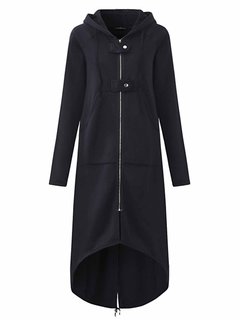 Hooded Long Loose Elegant Pockets Coat (Style V101514)