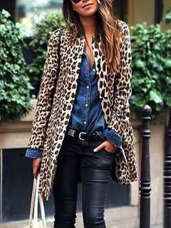 Round Neck Long Loose Leopard Pattern Coat (Style V101518)