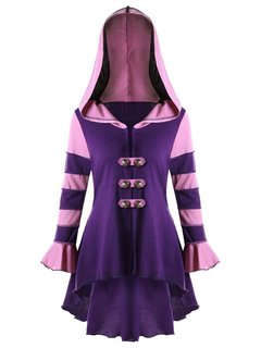 Hooded Long Slim Casual Color Block Coat (Style V101521)