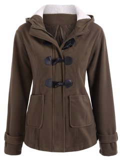 Hooded Straight Plain Cotton Button Coat (Style V101531)