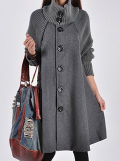 Turtleneck Loose Elegant Plain Cellulose Acetate Fibre Coat (Style V101533)