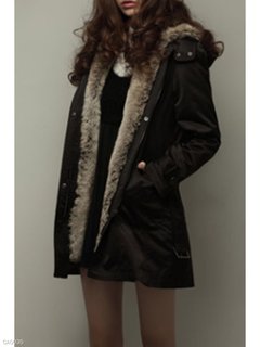 Hooded Loose Elegant Dacron Belt Coat (Style V101538)
