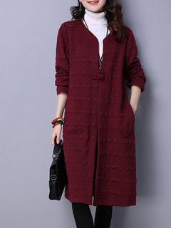 V-neck Long Loose Elegant Button Coat (Style V101542)