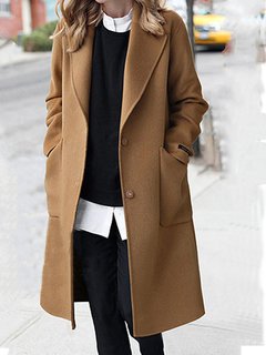 Loose Elegant Plain Wool Button Coat (Style V101545)