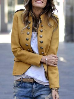 Stand Collar Slim Plain Dacron Button Coat (Style V101549)