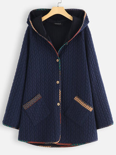 Long Loose Casual Plain Cotton Coat (Style V101564)