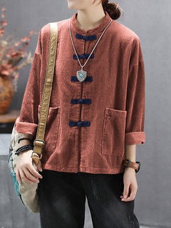 Short Loose Elegant Plain Cotton Coat (Style V101568)