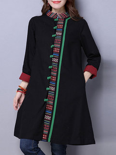 Loose Date Night Patchwork Polyester Button Coat (Style V101570)